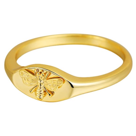 14K Gold Signet Rings for Women Bee Handmade Rings - Picture 6 of 6